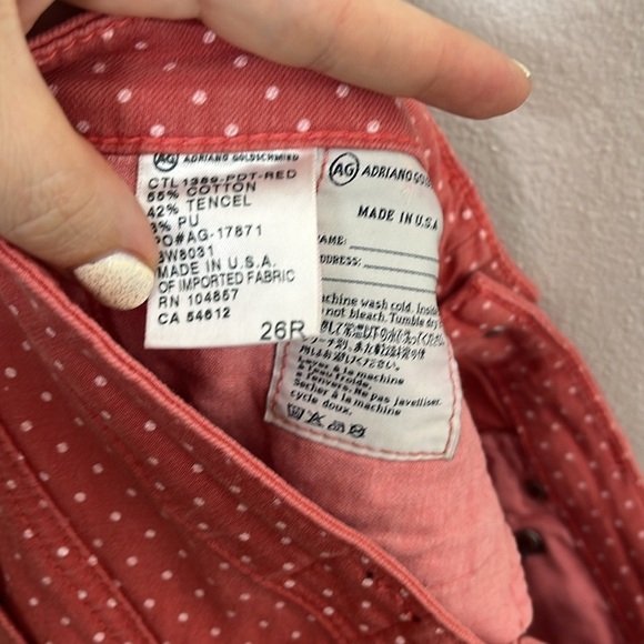 AG Adriano Goldschmied Pink Polka Dot Legging Super Skinny Ankle Jeans Size 26R - Picture 6 of 6